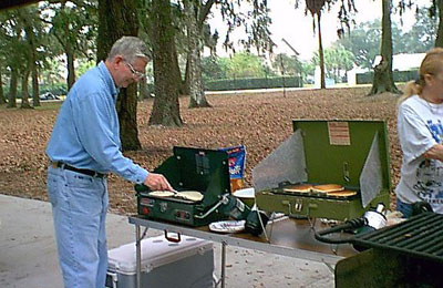 Frank making pancakes.